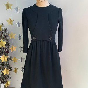 1960s Black Wool Crepe Button Dress by "Saks..."
